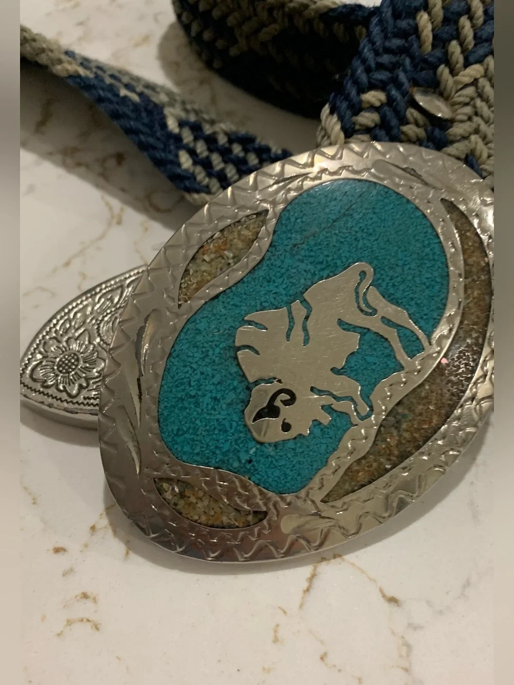 Western Navajo Buffalo Turquoise Silver Bolo Tie Longhorn Belt Buckle
